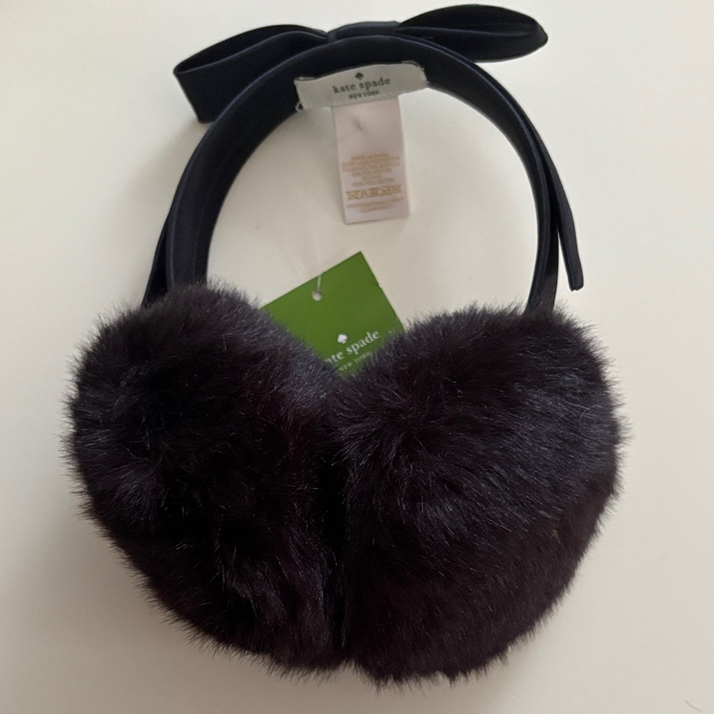 Kate Spade Black Faux Fur Earmuffs with Bow